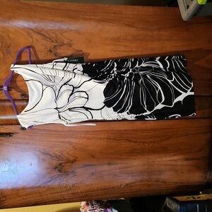Lauren Black and White Floral Print Spring Dress size 16 NWT